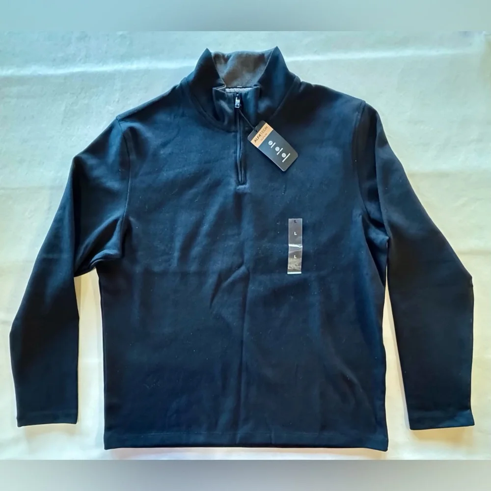 ALFANI Deep Black Quarter-Zip Classic Fit Pullover (Large)